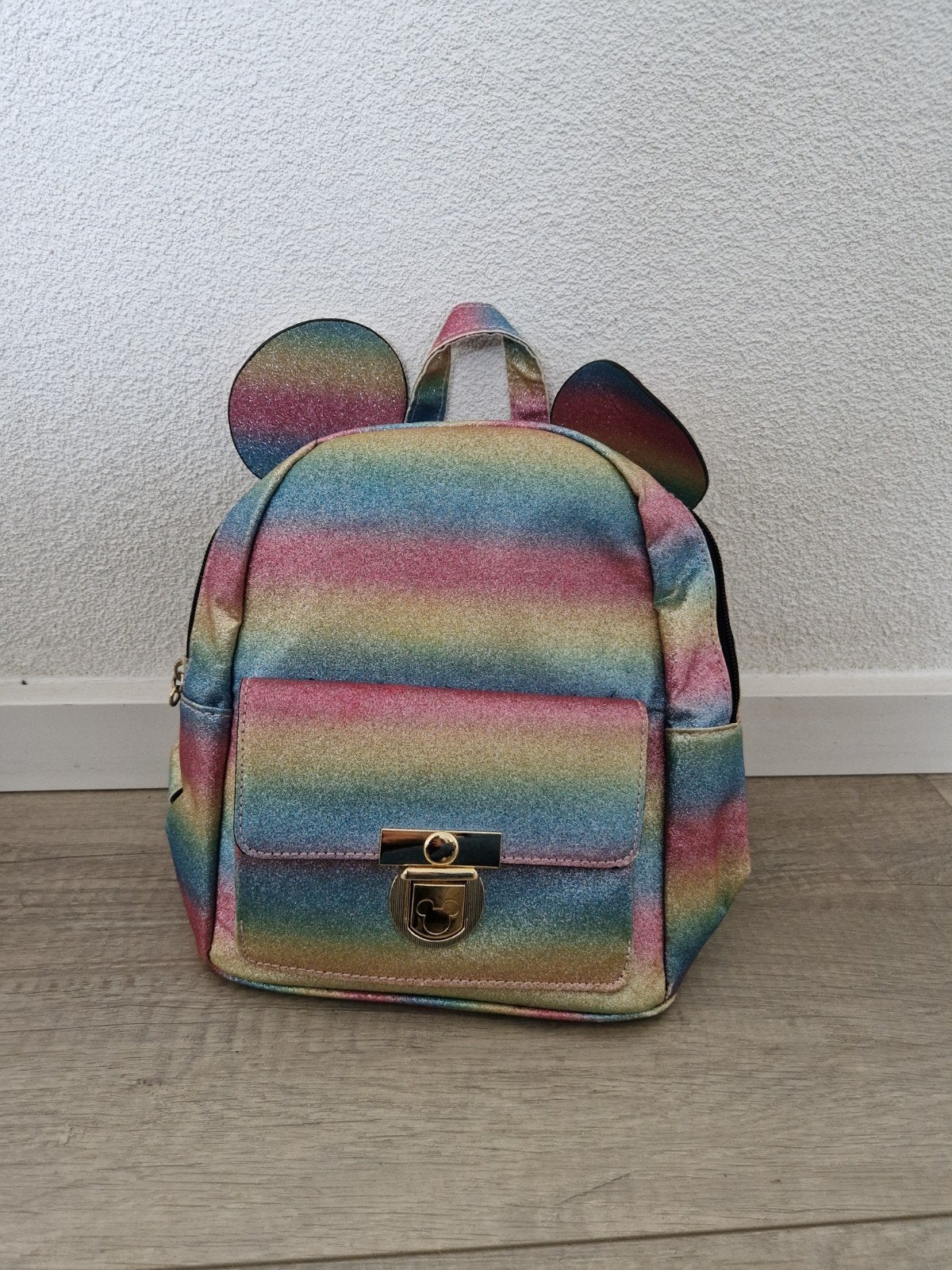 Rugzak rugtas tas disney regenboog glitters oortjes mickey, Ophalen of Verzenden, Mickey Mouse, Zo goed als nieuw
