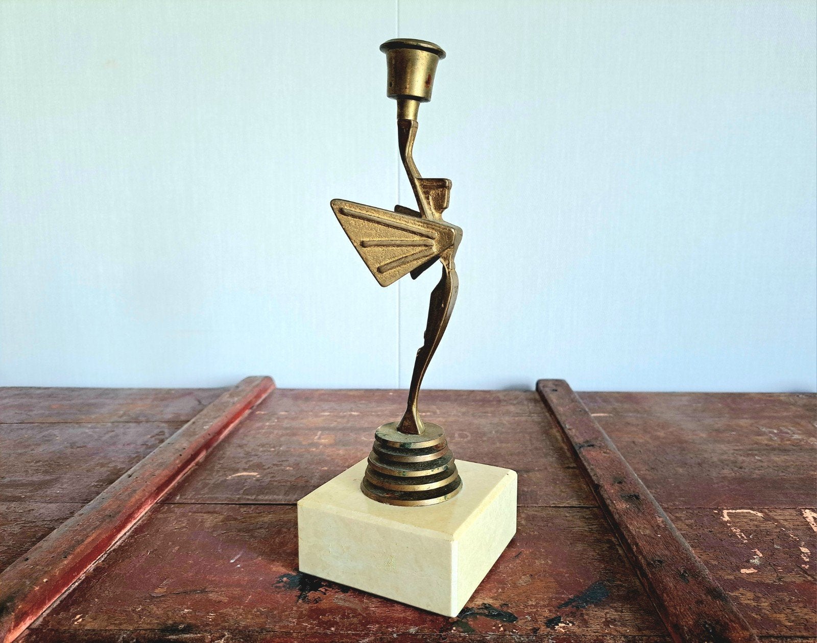 Antieke Art Deco Kandelaar met Marmeren Voet, Antiek en Kunst, Ophalen of Verzenden, Koper of Brons