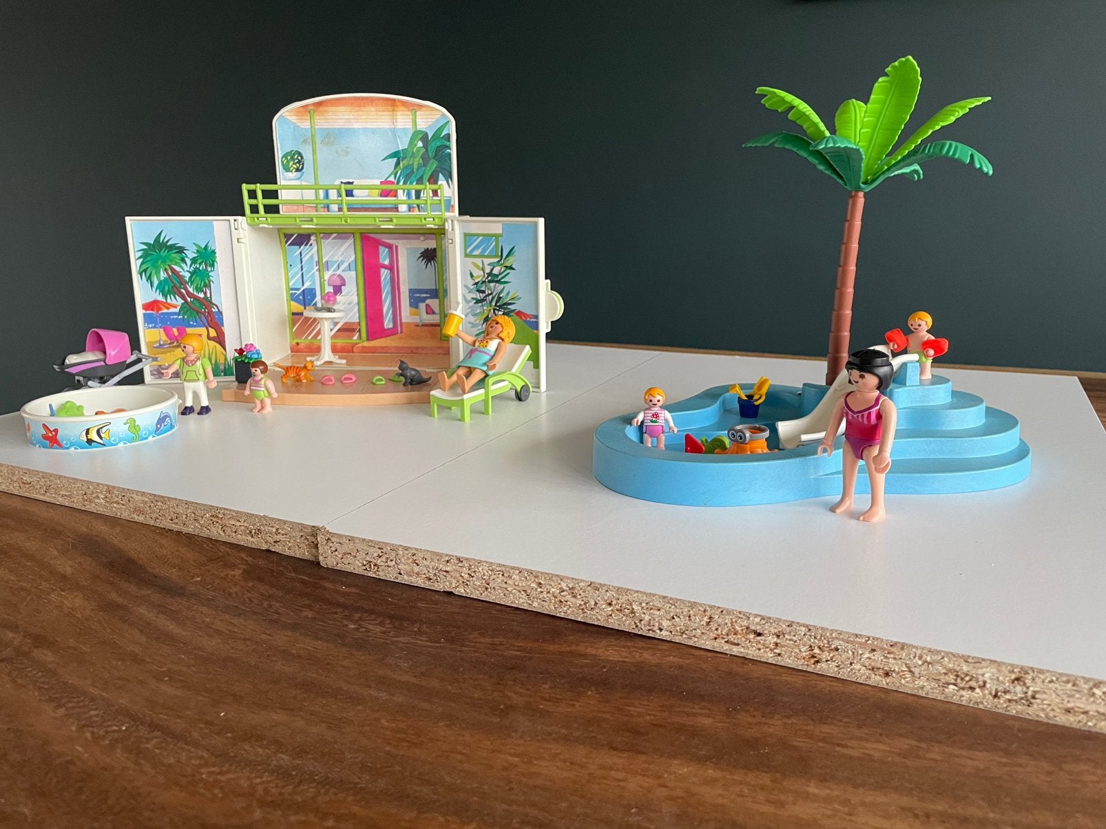 Playmobil zonneterras 6159 en kinderbad met glijbaan 6673, Kinderen en Baby's, Ophalen, Zo goed als nieuw