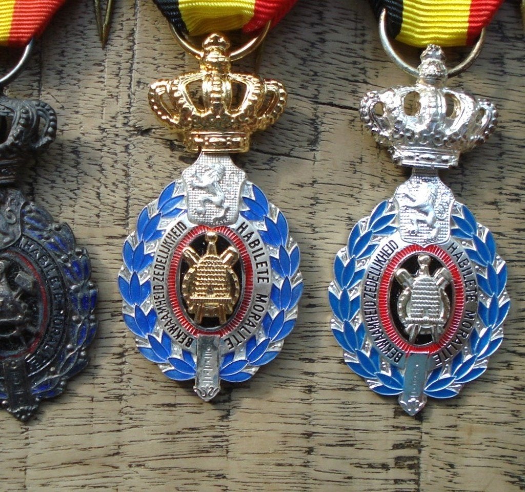 België lot met 5x Bekwaam- en Zedelijkheid medaille z.j., Postzegels en Munten, Penningen en Medailles, Ophalen of Verzenden, Zilver
