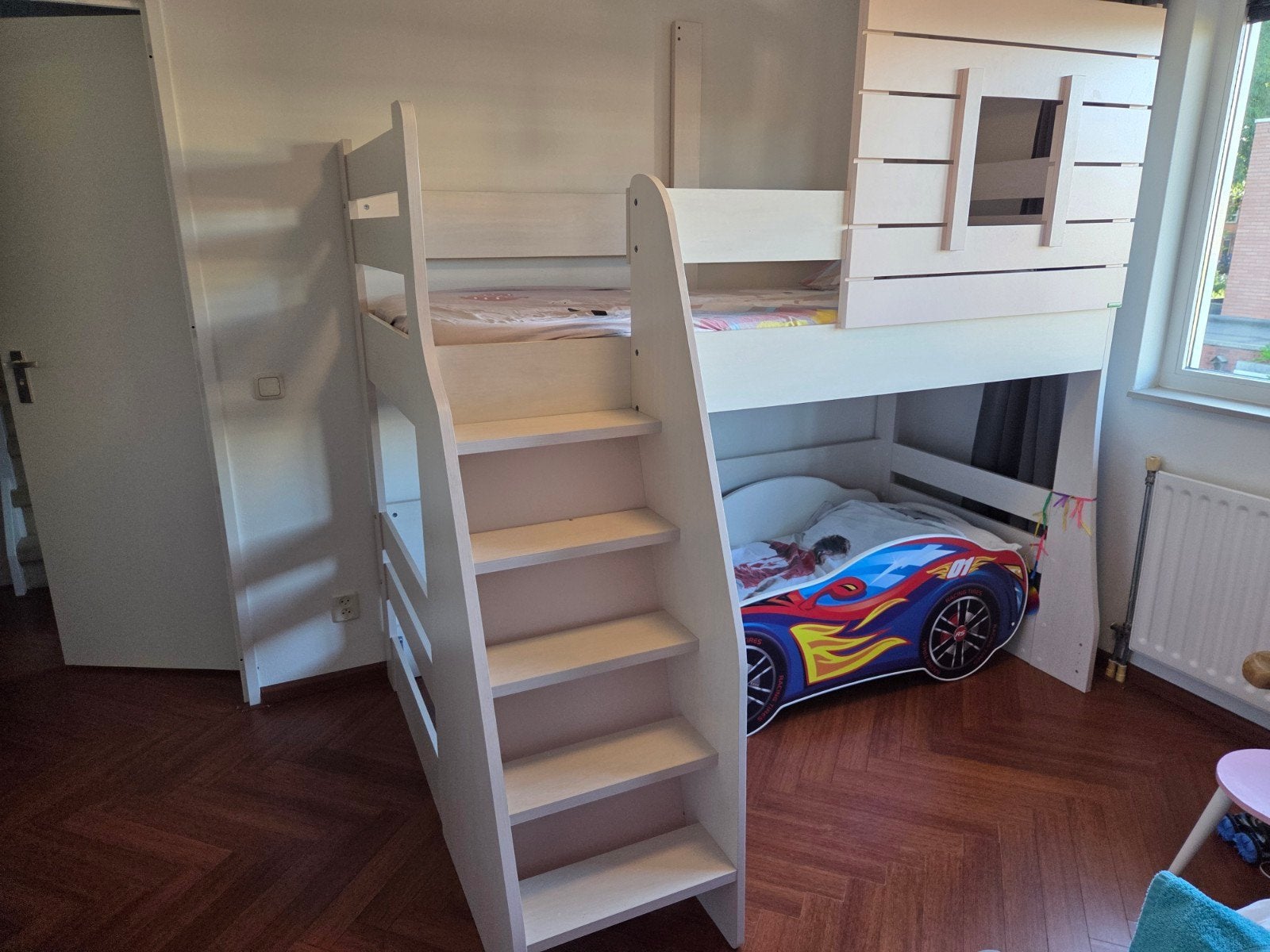 Meisjes hoogslaper + kleding kast, Ophalen, Gebruikt, Eenpersoons, 200 cm