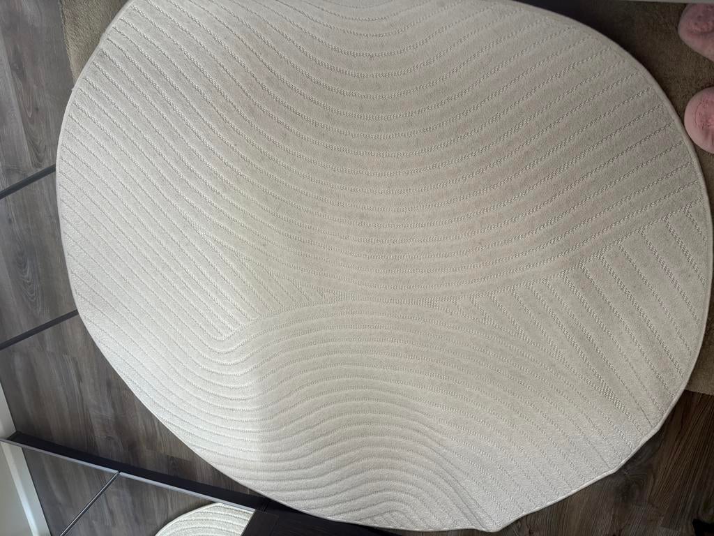 Rond crèmekleurig vloerkleed, 100 tot 150 cm, Rond, Ophalen of Verzenden, Zo goed als nieuw