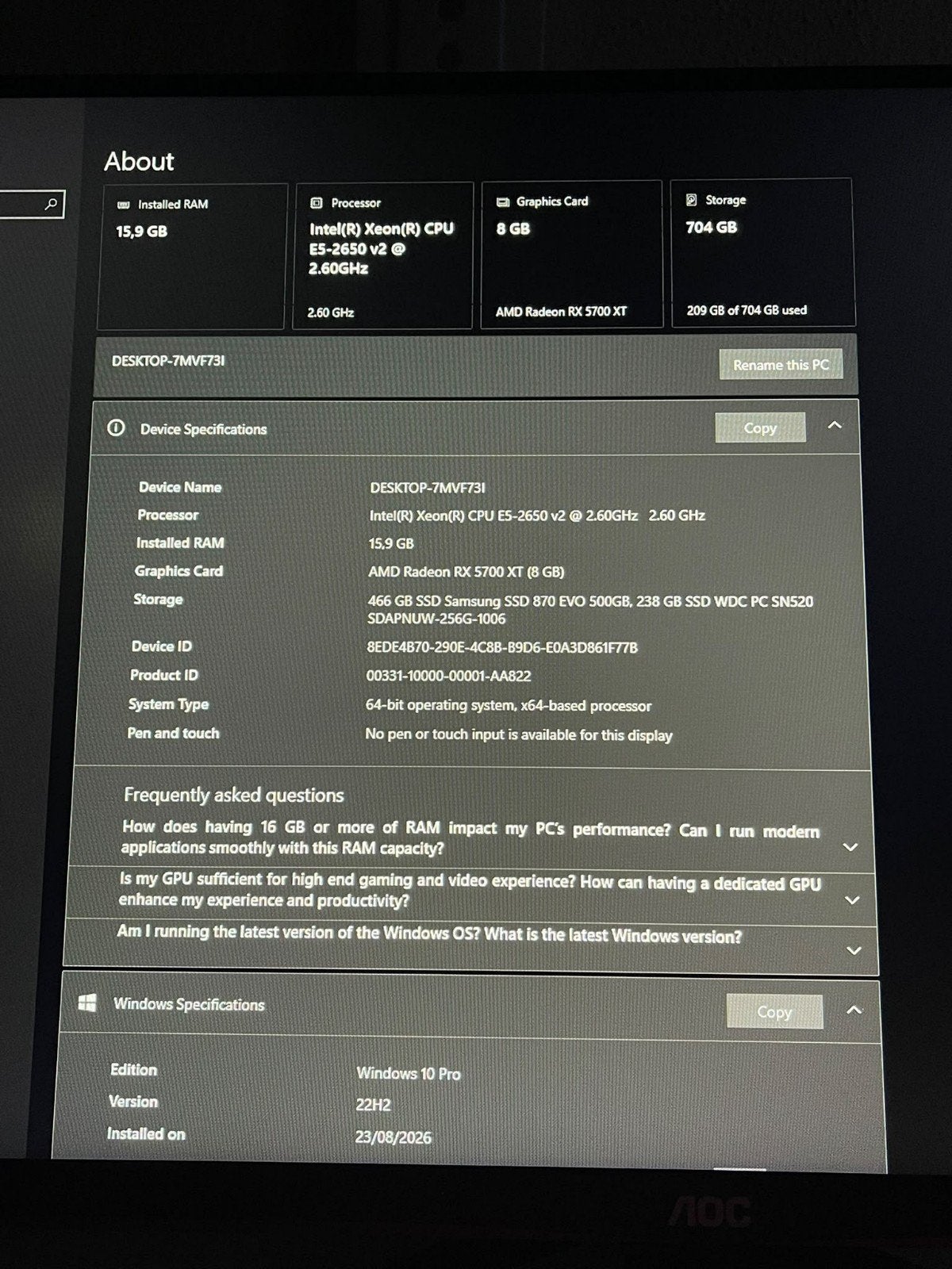 Foto 4 van Gaming PC met Intel Xeon E5-2650 v2, RX 5700 XT, 16GB RAM
