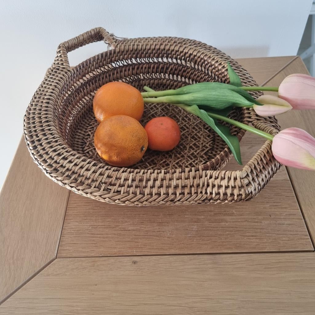 Birma rieten mand met oren - 33/42 cm, Gebruikt, Mand, Rond, Ophalen of Verzenden