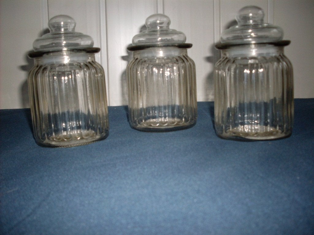 doos met 3 nieuwe luxe glazen stolppotten, Ophalen, Pot, Bus of Blik, Nieuw, Met deksel