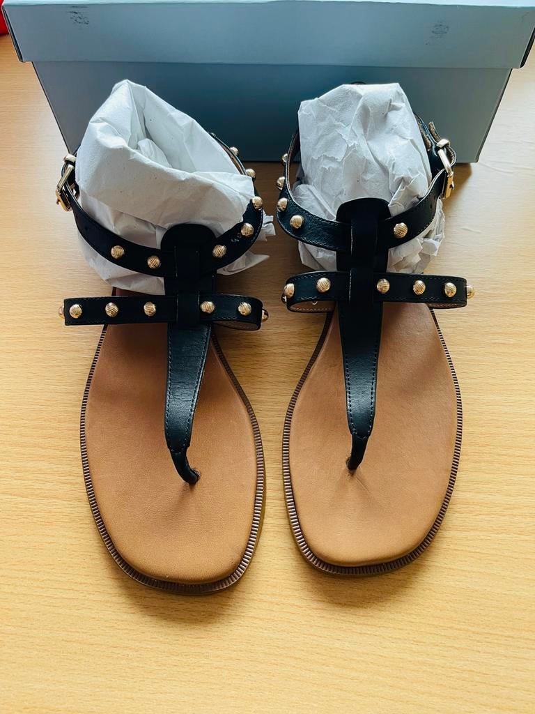 Manfield sandalen echt leer maat 40, Zwart, Nieuw, Sandalen of Muiltjes, Ophalen of Verzenden