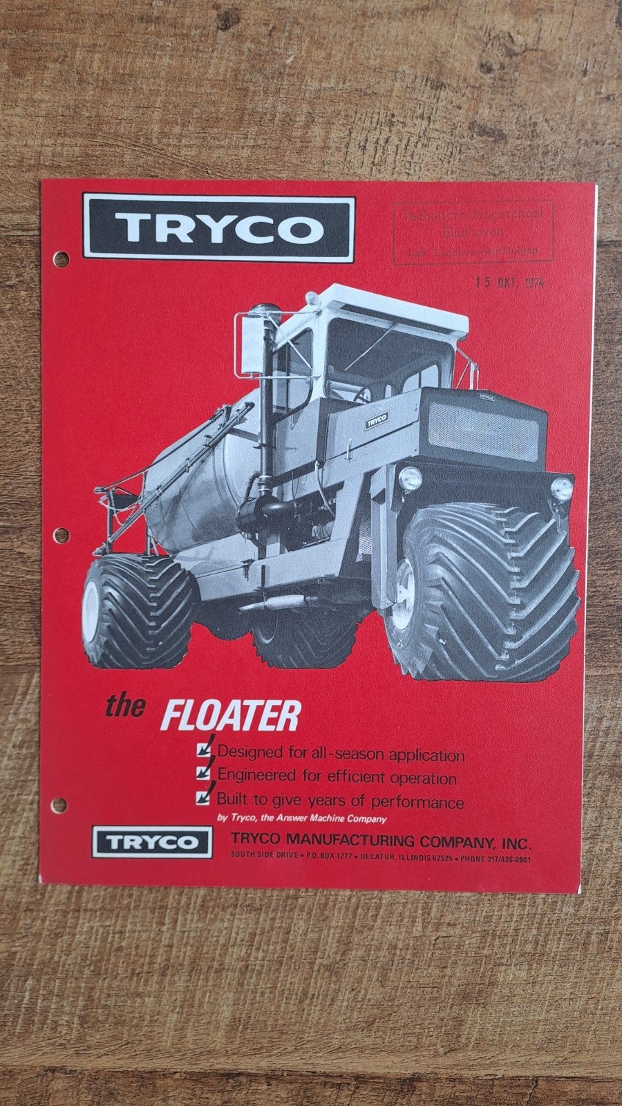 Oude folder TRYCO the FLOATER sproeier tractor ,trekker, Ophalen of Verzenden, Zo goed als nieuw, Folder