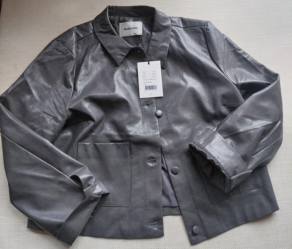 Modstrom leren jasje XL - Mooi glanzend grijs, Kleding | Dames, Maat 46/48 (XL) of groter, Ophalen of Verzenden, Zo goed als nieuw