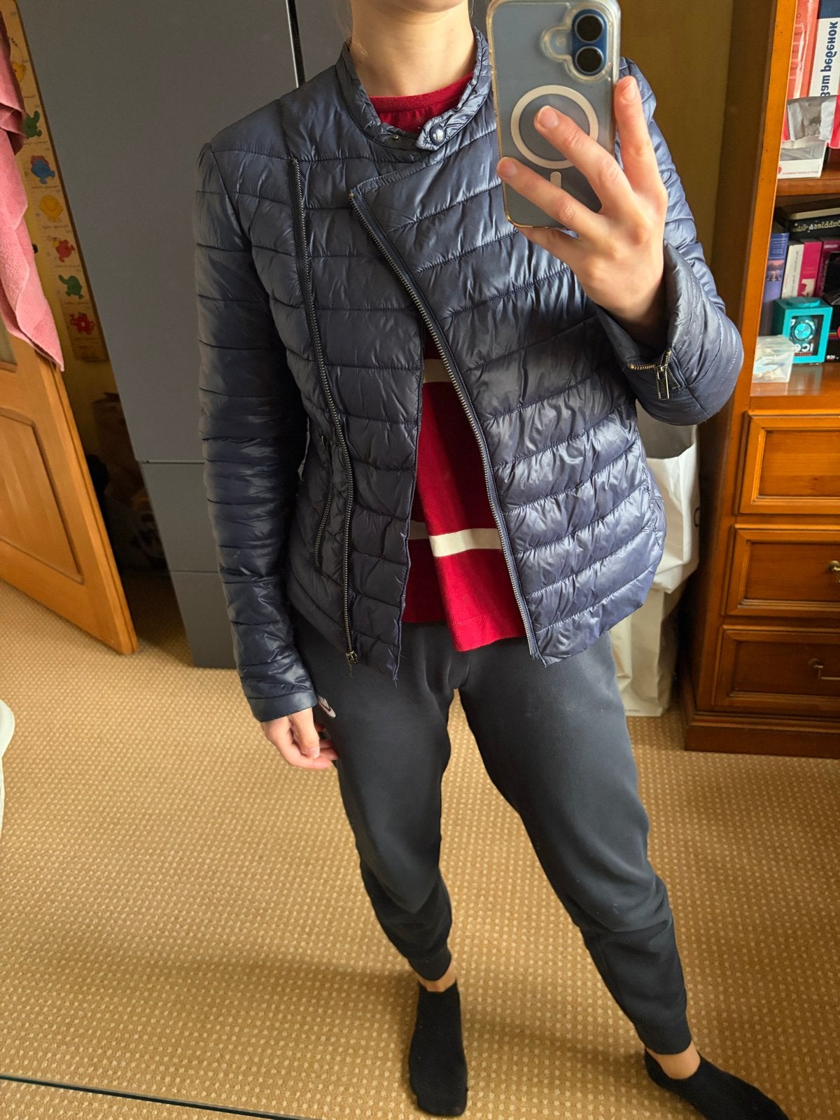 Donkerblauwe Bon'a Parte jas met asymmetrische rits, maat 34, Ophalen of Verzenden, Gedragen, Maat 34 (XS) of kleiner, Blauw