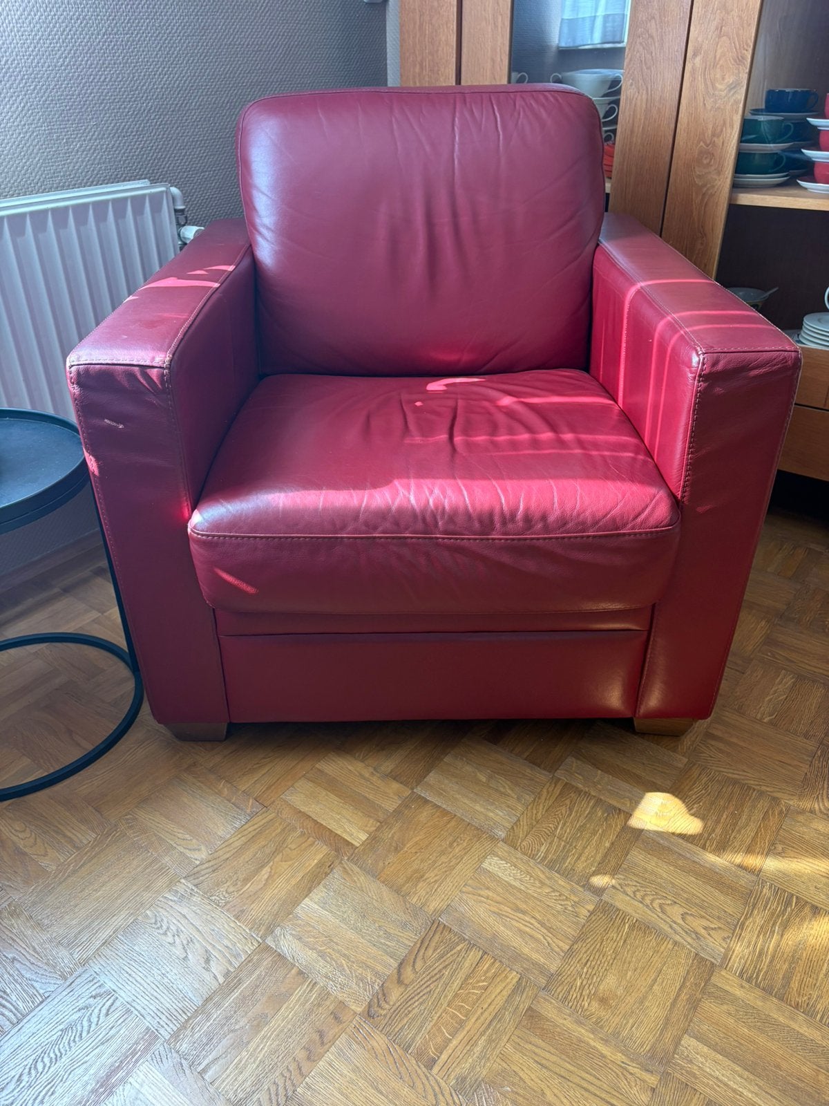 Rode leren fauteuil te koop, Huis en Inrichting, Fauteuils, Ophalen, Gebruikt, 75 tot 100 cm, Leer
