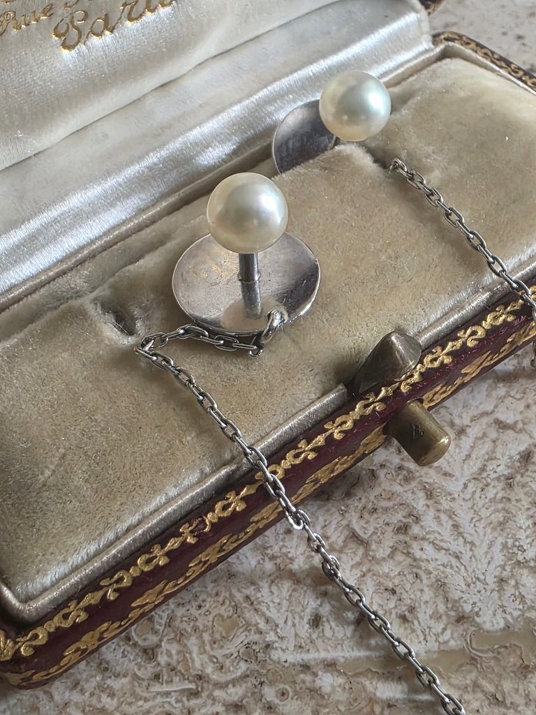 Antieke platinum overhemd knoppen met parels ca 1900, Ophalen of Verzenden, Overige materialen, Overige typen