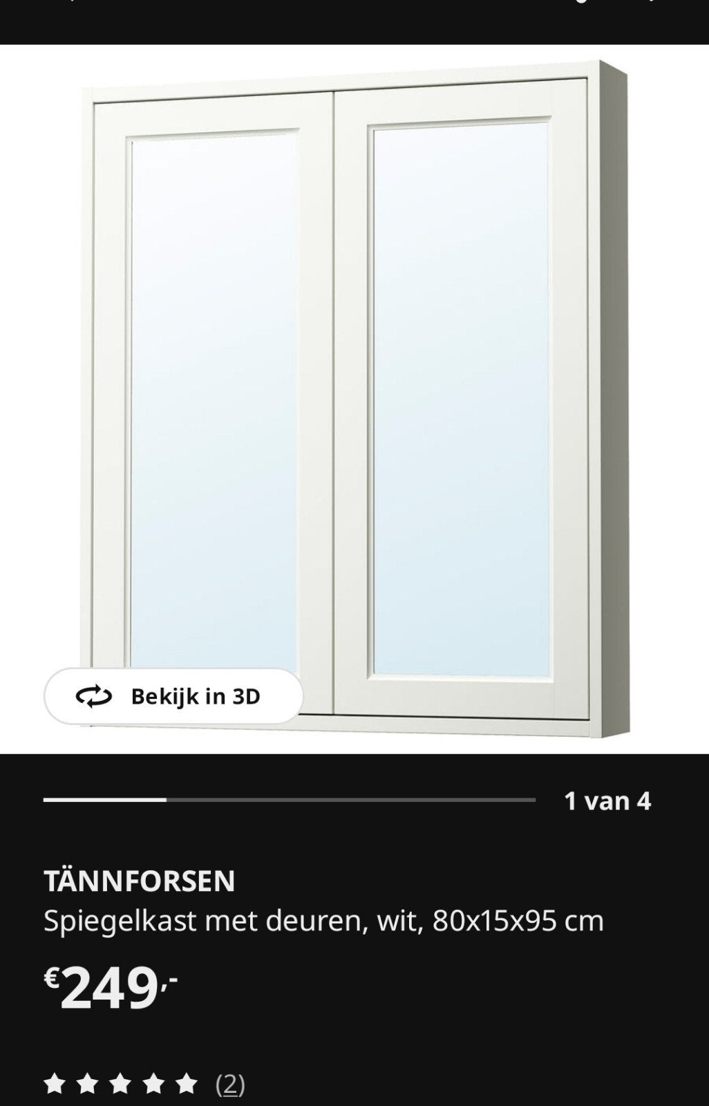 Witte spiegelkast met deuren - 80x15x95 cm, Ophalen, 50 tot 100 cm, Minder dan 25 cm, Minder dan 100 cm