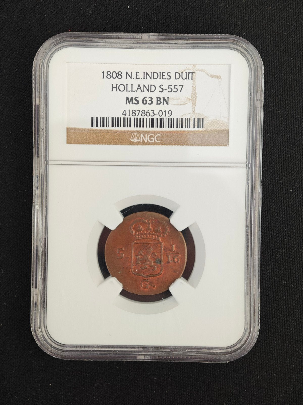 1808 NL-Indië Duit NGC MS63 BN, Postzegels en Munten, Munten | Nederland, Ophalen of Verzenden, Vóór koninkrijk, Overige waardes