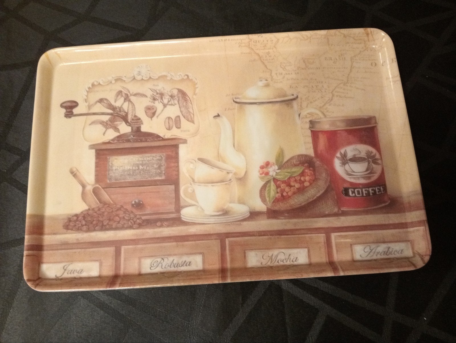 Dienblad met koffiethema - 35x23 cm, Kunststof, Gebruikt, Ophalen of Verzenden, Dienblad