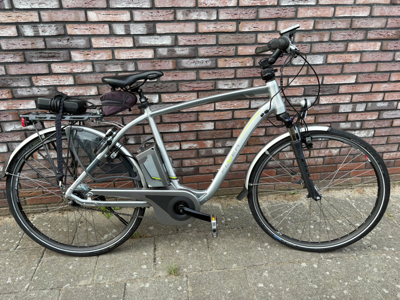 Flyer t8 elektrische herenfiets (grote accu), Fietsen en Brommers, Elektrische fietsen, Zo goed als nieuw, 50 km per accu of meer