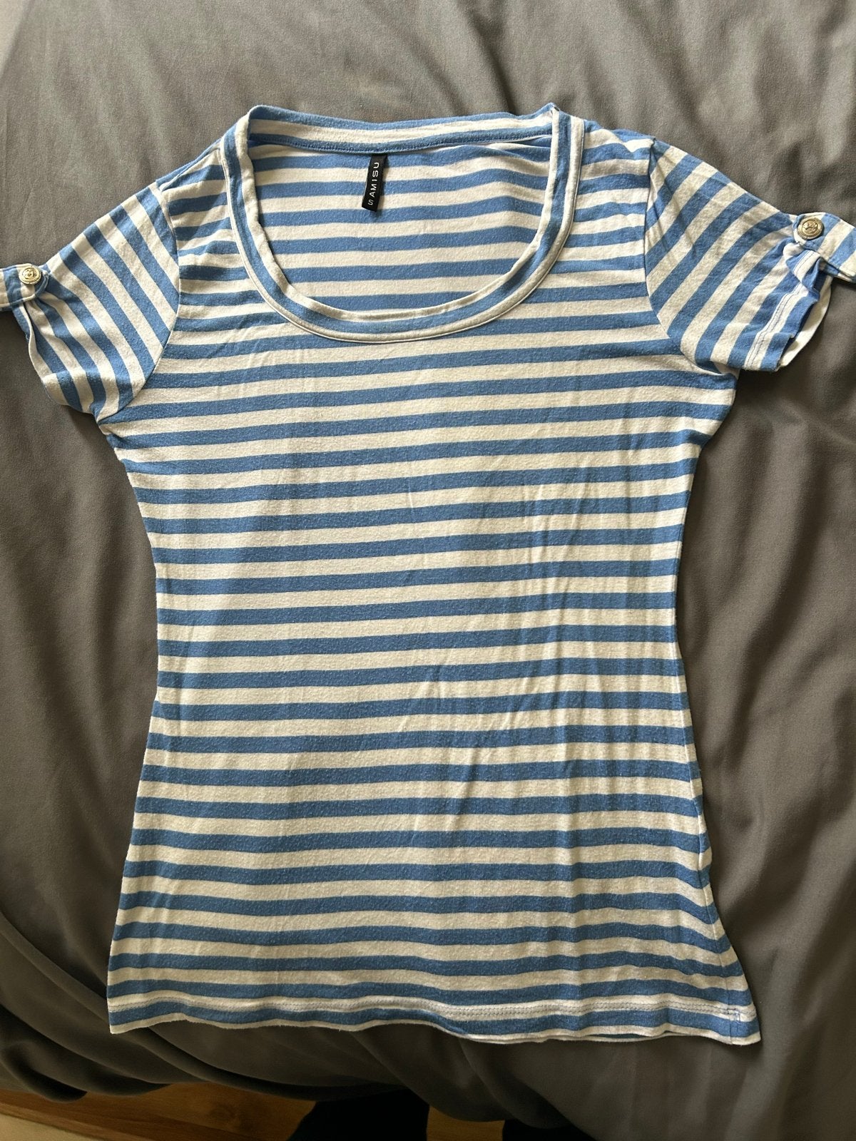 Amisu gestreept T-shirt met korte mouwen blauw wit S, Blauw, Ophalen of Verzenden, Korte mouw, Maat 36 (S)