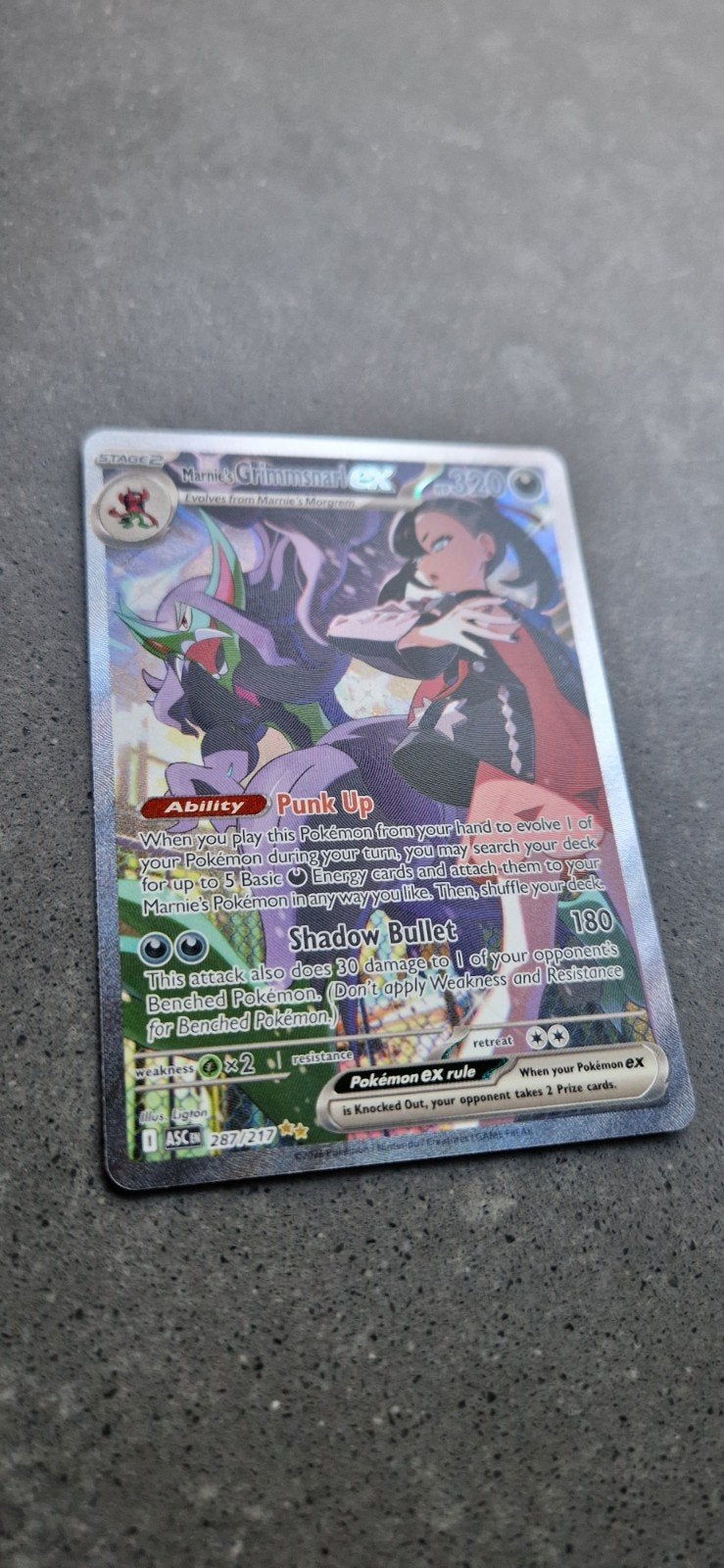Marnie's Grimmsnarl Ex 287/217 Ascended Heroes, Ophalen of Verzenden, Zo goed als nieuw, Losse kaart, Foil