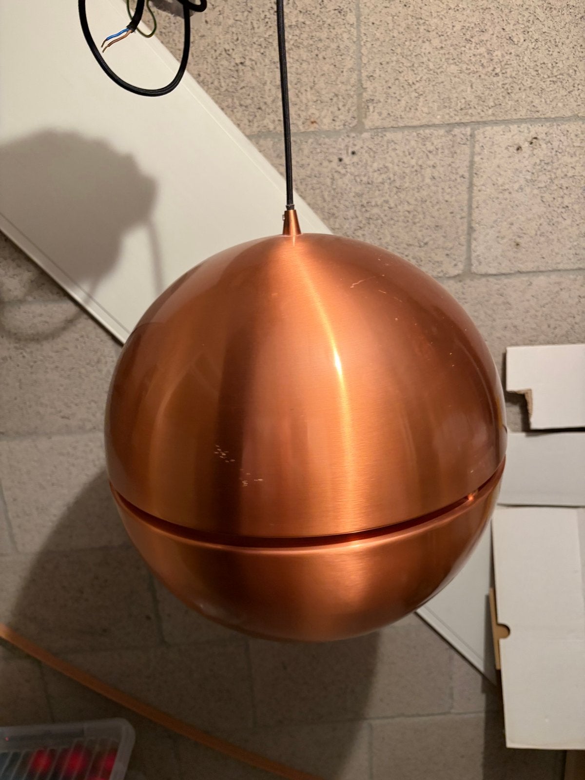 Retro Zuiver koperen hanglamp - E27, Ø 40cm, Ophalen of Verzenden, Zo goed als nieuw, Metaal, E27 (groot)