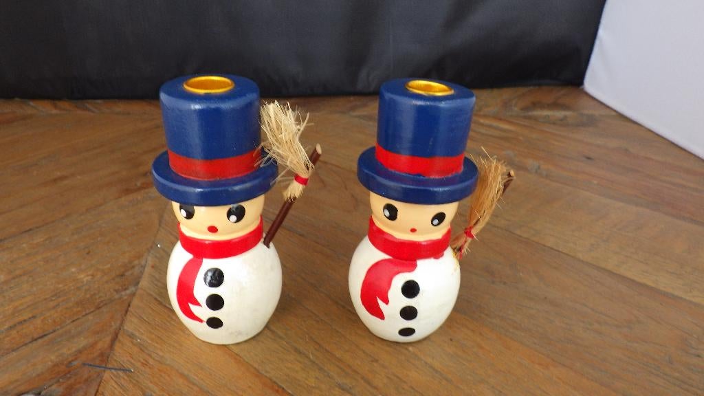 2 kandelaartjes in vorm van sneeuwman, Diversen, Kerst, Ophalen of Verzenden, Gebruikt