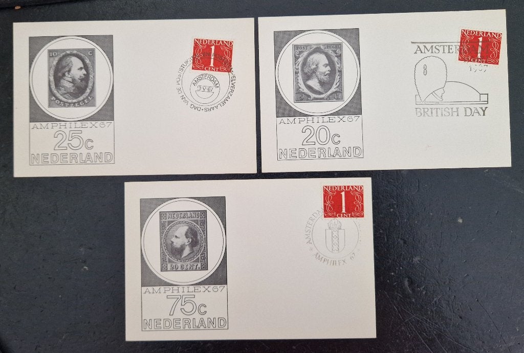 Nederland 1967 - 3 briefkaarten - Amphilex ’67 BBK, Ophalen of Verzenden, Na 1940, Gestempeld
