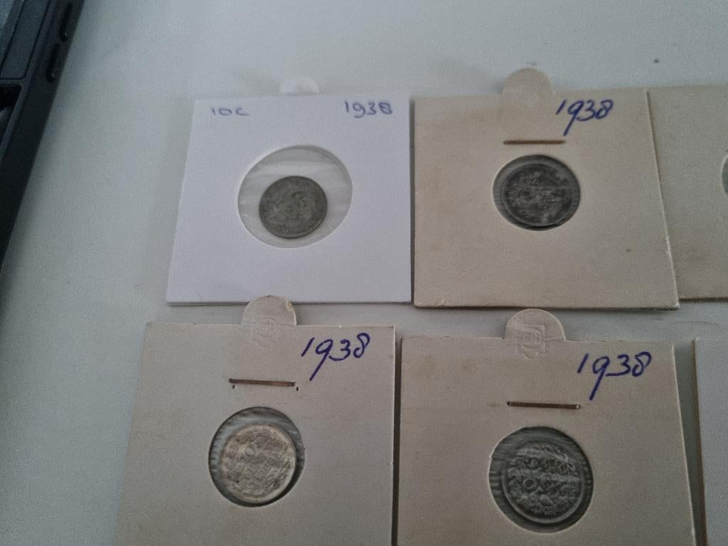 18 Zilveren dubbeltjes 1938-1939, Zilver, Ophalen of Verzenden, 10 cent, Koningin Wilhelmina