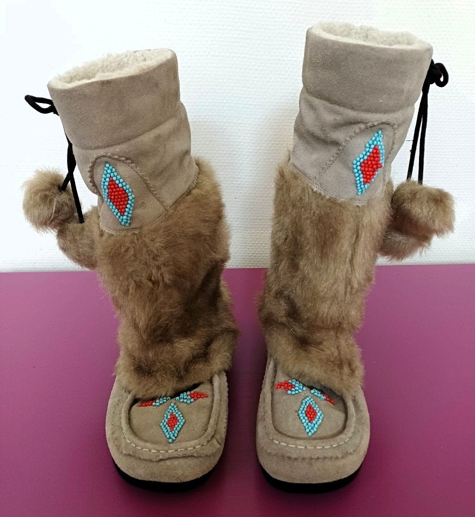 Mukluks, hoge laarzen, Canada, Native stijl, maat 39, maat 6, Hoge laarzen, Beige, Ophalen of Verzenden, Zo goed als nieuw