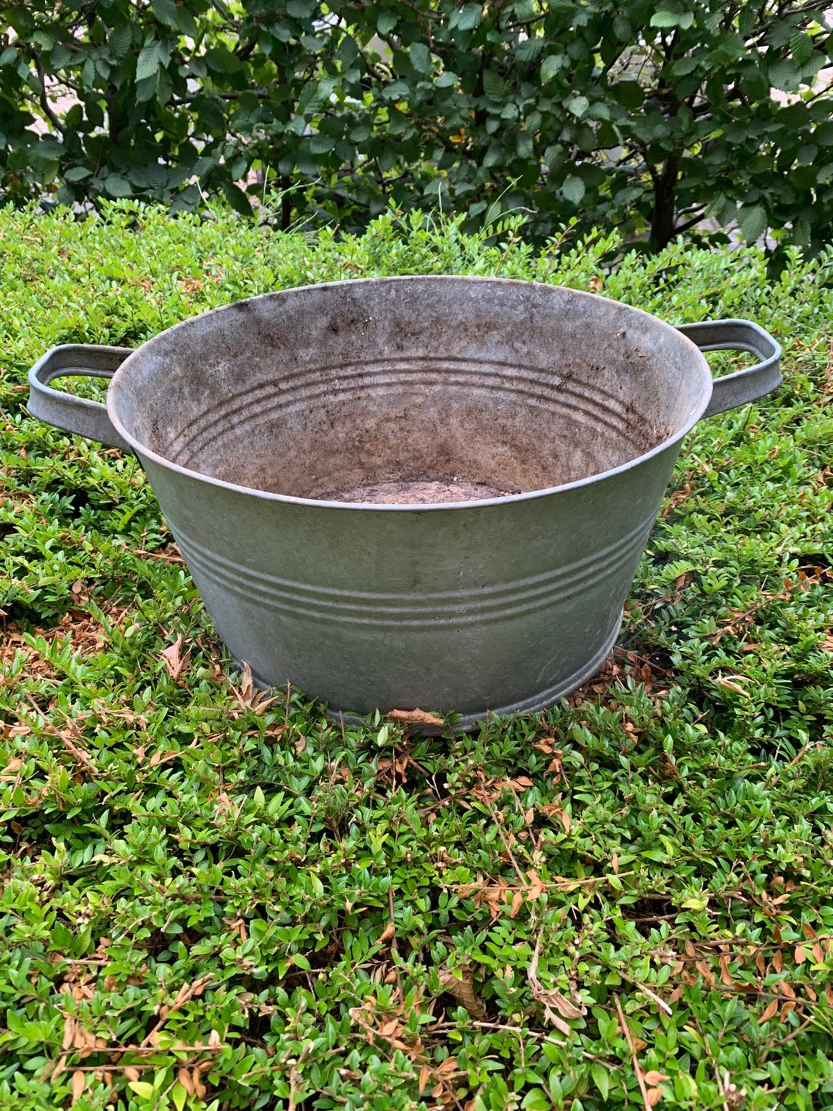 Zinken plantenbak, Tuin en Terras, Bloembakken en Plantenbakken, Ophalen, Overige materialen, Gebruikt, Rond