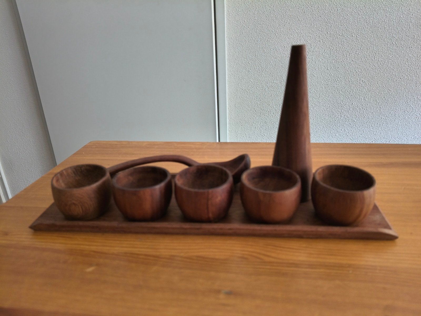 Vintage Teak Eierdopjes Set - Scandinavisch Design, Ophalen of Verzenden, Huis en Inrichting
