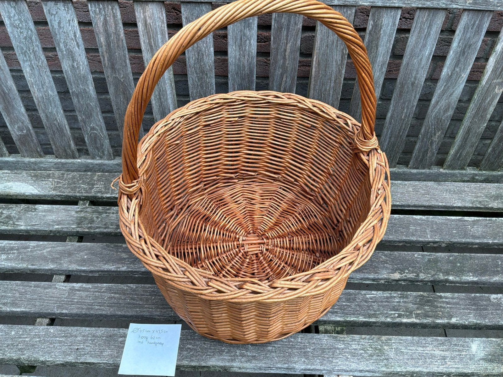 Grote rieten mand met handgreep - 45x47,5x62cm, Ophalen, Gebruikt, Gevlochten, Mand