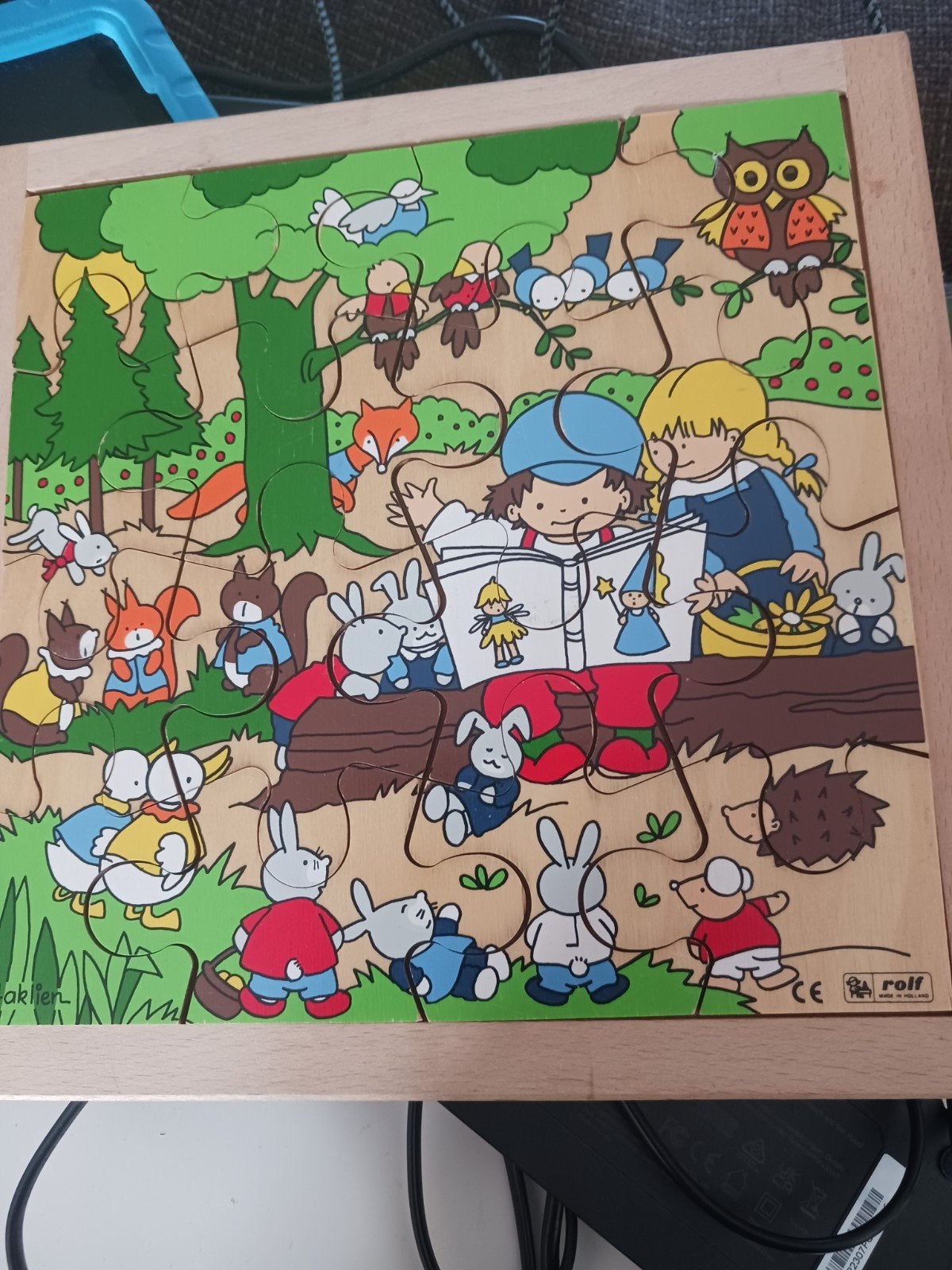 Educo Houten kinderpuzzel met bosdieren en kinderen, Ophalen, 2 tot 4 jaar, Gebruikt, 10 tot 50 stukjes