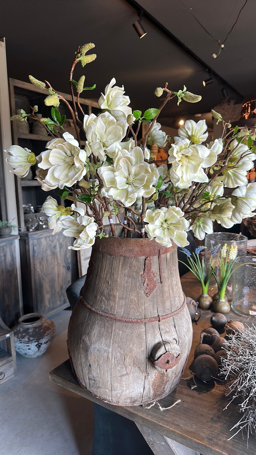 Kunst magnolia tak 90 cm - Realistische kunstbloem, Ophalen of Verzenden