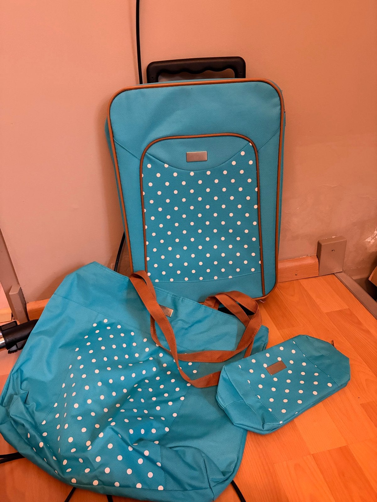 Reisset: Kleine Koffer, Bijpassende Tas & Toilettas - Blauw, Gebruikt, 50 tot 60 cm, Ophalen of Verzenden, Zacht kunststof