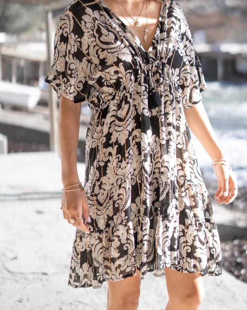 Bohemian Ibiza Jurk met Barok Patroon - XL/XXL (44/46), Kleding | Dames, Ophalen of Verzenden, Nieuw, Zwart, Jurk