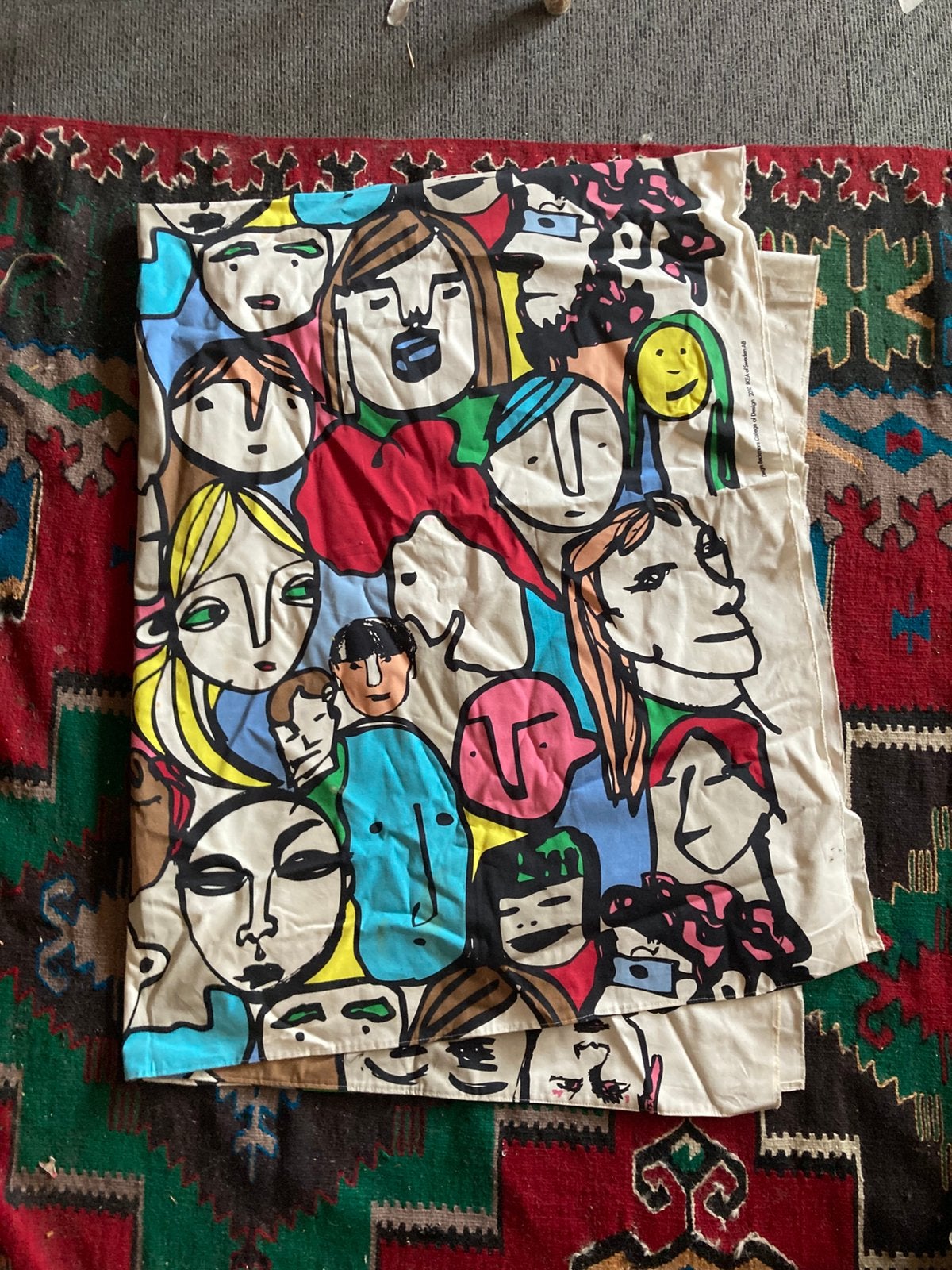 IKEA Designgordijn 2010 - "Faces" - 1.50m x 1.95m, B, Gebruikt, Meerkleurig, Ophalen of Verzenden