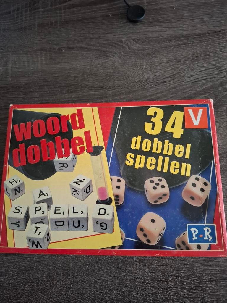 Woord Dobbel & 34 Dobbel Spellen - Vintage dobbelspel, Ophalen of Verzenden, Gebruikt, P-R