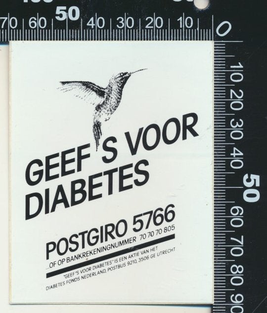 Sticker: Diabetes Fonds Nederland - Geef s voor diabetes (5), Ophalen of Verzenden, Zo goed als nieuw, Bedrijf of Vereniging