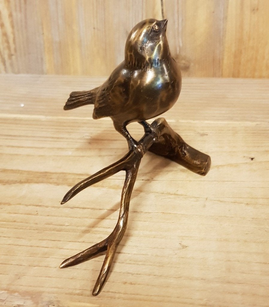 1 MUS OP TAK / Bronzen tuinbeeld / vogel, Nieuw, Info@huisentuindecoratiemarie.nl, Huis en tuin decoratie marie, Dierenbeeld