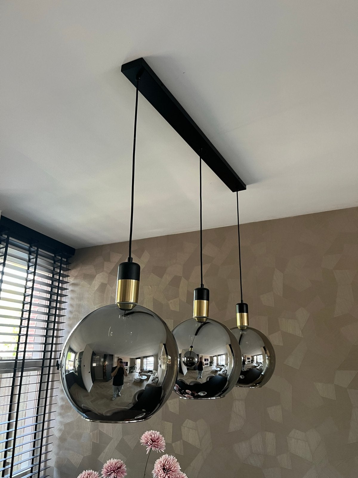 Hanglamp met 3 glazen bollen, Huis en Inrichting, Ophalen, Hotelchique, 75 cm of meer, Glas