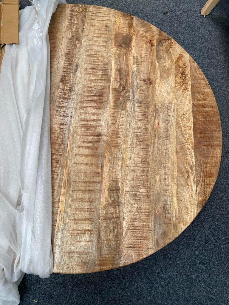 Tafelblad 140 cm mangohout ~ nieuw in doos, Huis en Inrichting, Tafelonderdelen, Ophalen, Nieuw, Rond, 100 tot 150 cm