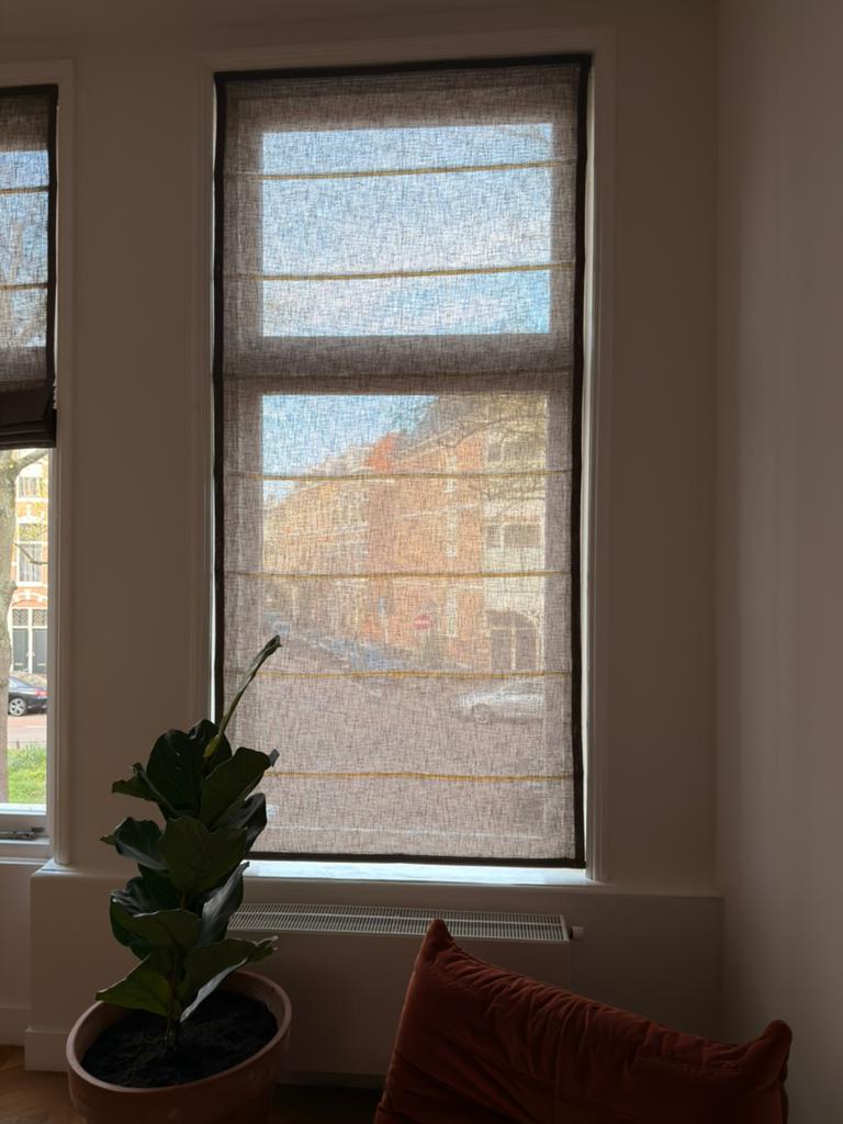 Vouwgordijnen - Set van 3 - Linnenstof, Ophalen, Gebruikt, 100 tot 150 cm, Bruin