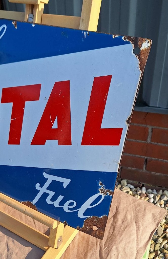 Origineel vintage emaille reclamebord van Total Fuel️️⛽️, Verzamelen, Merken en Reclamevoorwerpen, Reclamebord, Gebruikt, ., Ophalen of Verzenden