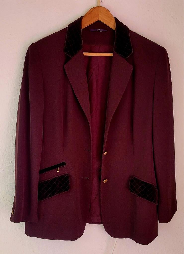 Bordeauxrode blazer met fluwelen details, Bruin, Maat 42/44 (L), Nieuw, Ophalen of Verzenden