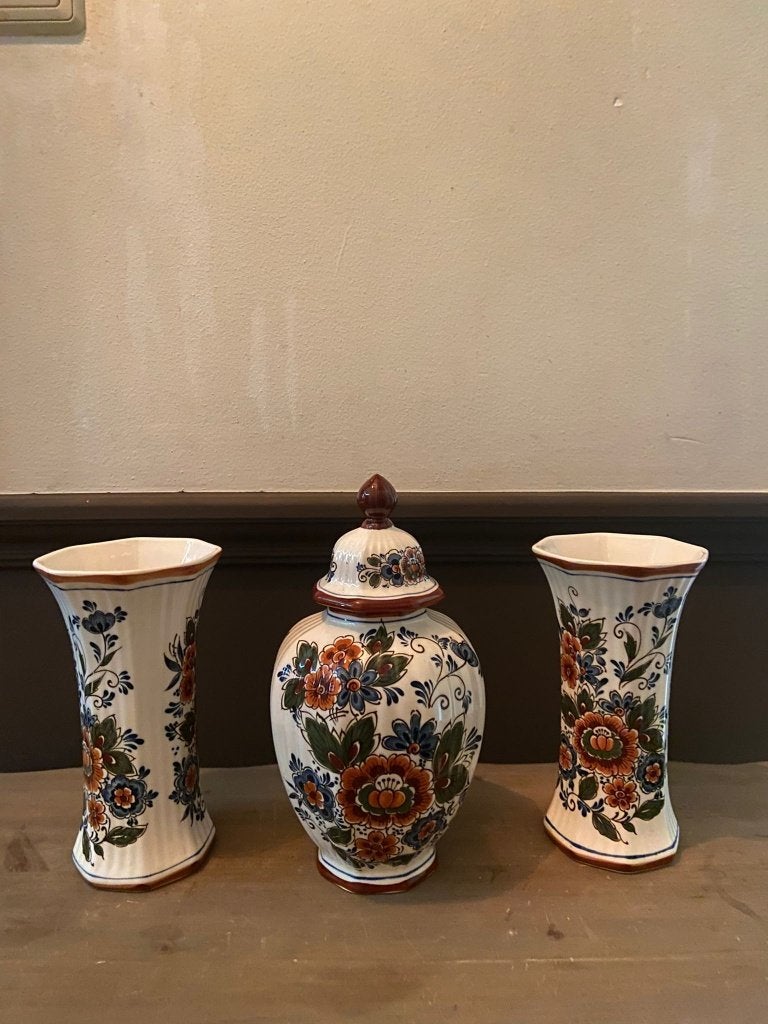 Vintage delfts poluchroom 3 delige Vazen Set Handgeschilderd, Ophalen of Verzenden