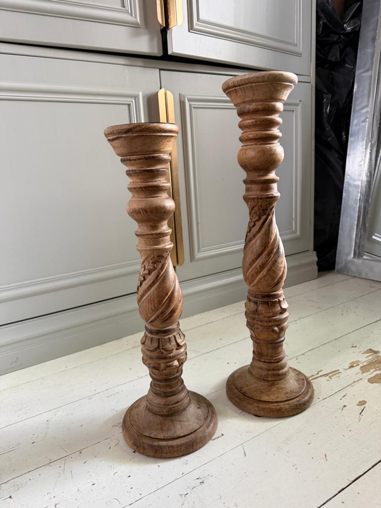 2 Grote Houten Kandelaars - Nieuwstaat, Antiek en Kunst, Ophalen of Verzenden, Overige materialen