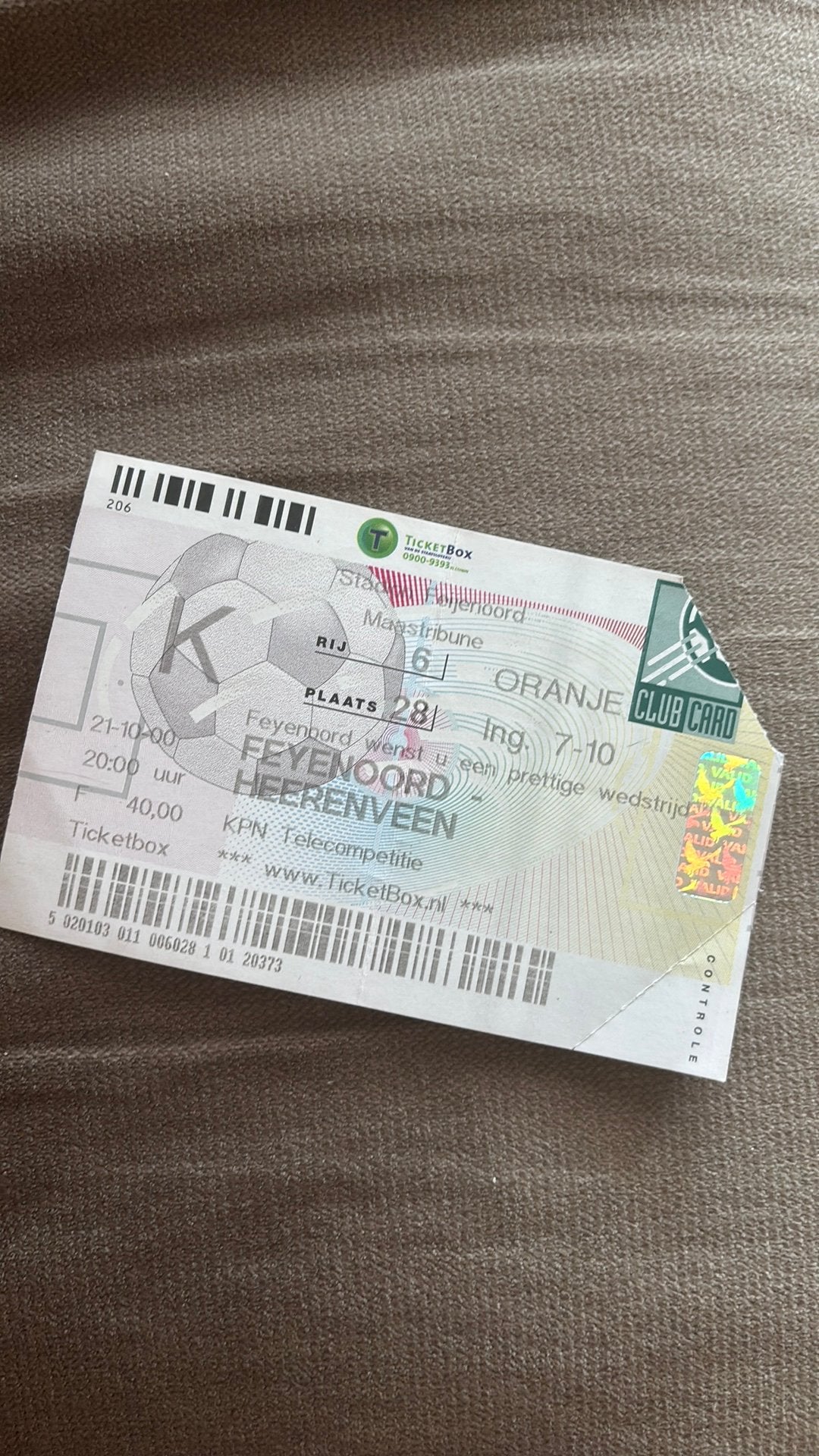 Oud stadionticket Feyenoord heerenveen 2000, Ophalen of Verzenden, Zo goed als nieuw, Feyenoord