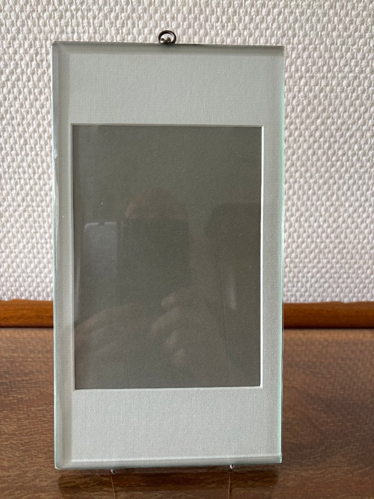 Antieke facetgeslepen glazen fotolijst draadstandaard 15*28., Ophalen of Verzenden