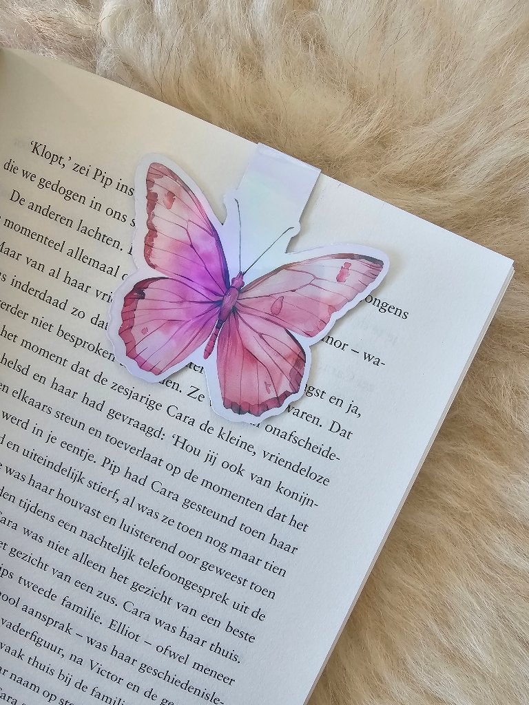 Magnetische boekenlegger roze vlinder regenboog, Ophalen of Verzenden, Nieuw, Overige onderwerpen