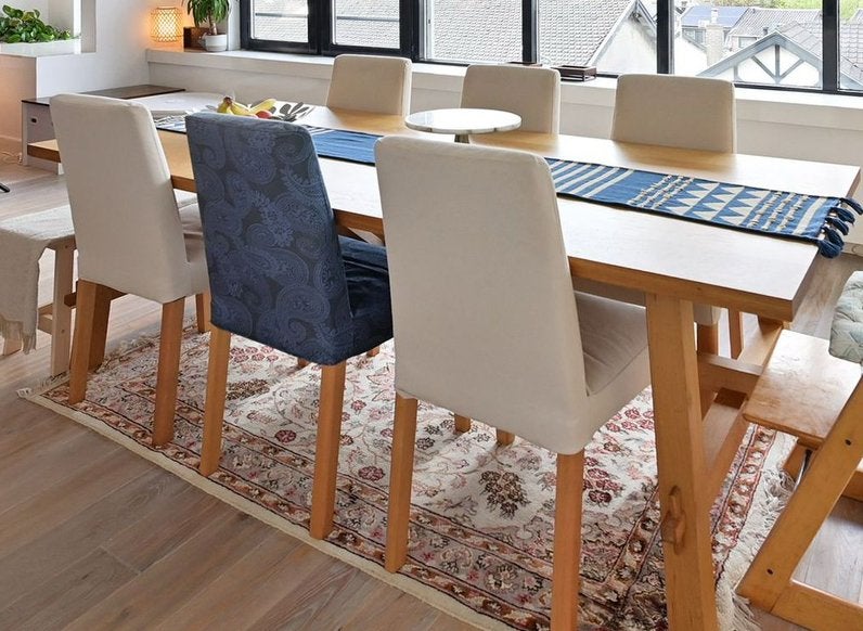 Ikea Mockelby  eettafel/dining table and 6x Bergmund chairs, Ophalen, 100 tot 150 cm, 200 cm of meer, Zo goed als nieuw