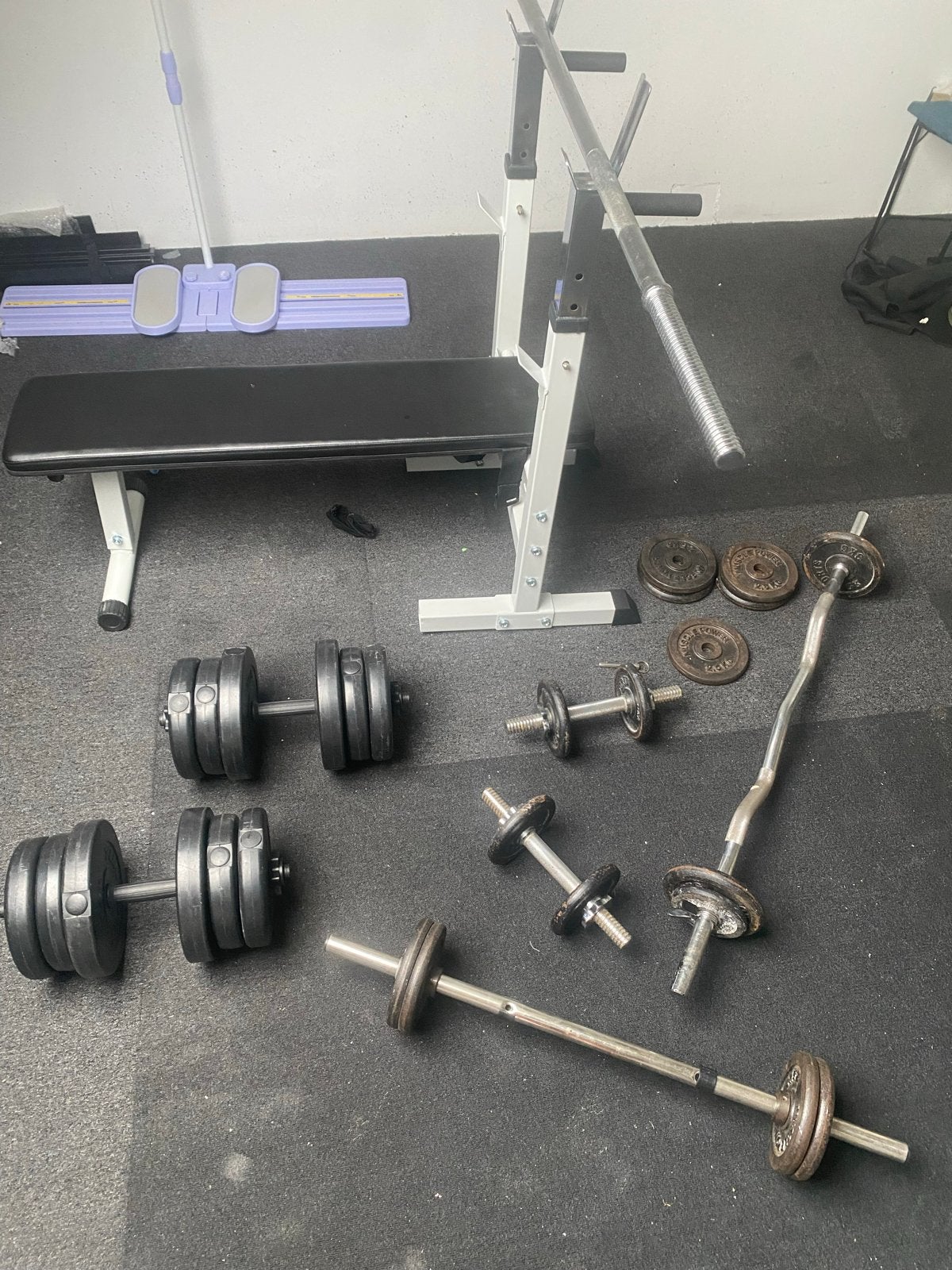 Complete Fitness Set: Bank, Halters, Gewichten & Meer, Sport en Fitness, Ophalen, Gebruikt, Armen, Fitnessbank