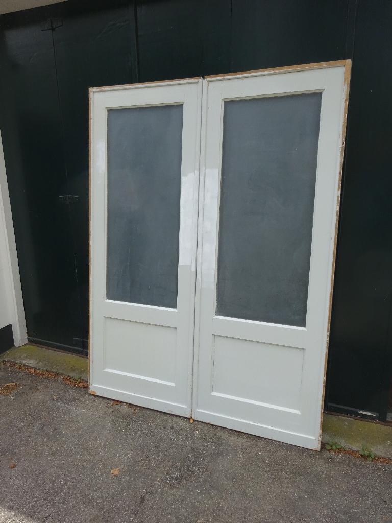 Set antieke (inloopkast) schuifdeuren, 2/76x201cm, €495,00, Ophalen, Gebruikt, Wit, Vintage